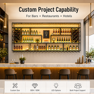 Portabottiglie da Parete a LED Personalizzato, <span class=keywords><strong>Scaffali</strong></span> in Ferro Industriale, Vetrina per Sala da Pranzo, Espositore per Bottiglie di Vino per Bar e Hotel - Product Image 1
