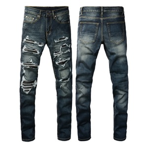 <span class=keywords><strong>Jeans</strong></span> da <span class=keywords><strong>Uomo</strong></span> Stile Hip Hop AM Brand, Pantaloni Vintage Lavati con Lettere, <span class=keywords><strong>Jeans</strong></span> in Denim Elasticizzato alla Moda - Product Image 2