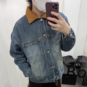 Wholesale Embroidered logo Denim <b>Jackets</b> for Men and <b>Women</b> American Retro <b>Corduroy</b> Lapel <b>Jackets</b> for Autumn and Winter - Product Image 2