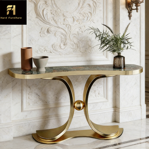 โต๊ะคอนโซลทองคำทันสมัยหินเผาคุณภาพสูงจากฝรั่งเศส โต๊ะทางเข้าทรงแคบสไตล์อิตาลีคลาสสิก - Product Image 1