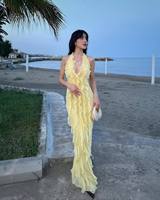 Élégante Robe Femme 2025 à Col Halter Dos Nu, Robe de Soirée Sexy à Lacets et Volants, Robes d'Été pour la Plage et les Vacances