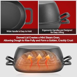 Toptan Önceden Baharatlandırılmış Kombine Dökme Demir Oval Fırın Tenceresi, Ekmek Pişirme İçin Kapaklı, Ekşi Mayalı Ekmekler İçin İdeal - Product Image 4