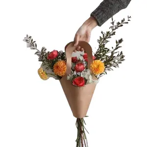 Factory Direct Selling Latest Simple and Creative Handheld Kraft Paper Flower Bundle Carry Bag Handheld Flower Paper Bag
