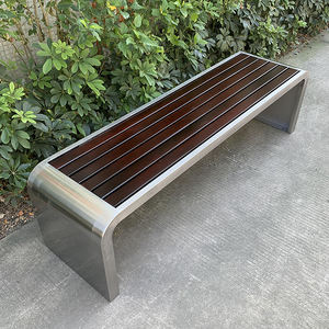 Banc de jardin contemporain en acier inoxydable résistant à la corrosion en métal élégant et siège boisé pour les espaces publics et les cafés en plein air - Product Image 2