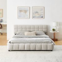 Modernes Luxus-Queensize-Bett mit Gepolstertem Kopfteil, Plattform-Bettrahmen, Höhenverstellbar, Holz-Aufbewahrungsschublade, Samt-Chenille-Furnier