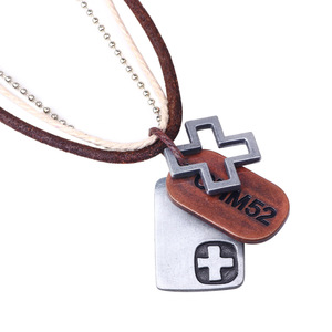 새로운 소가죽 목걸이 끈 레트로 개성 가죽 십자가 펜던트 쥬얼리 남성용 삼중 목걸이 - Product Image 1