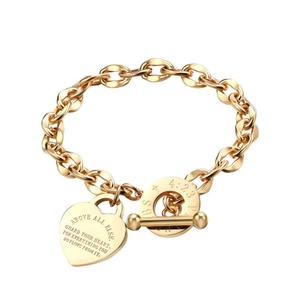 Factory Made Fashion Heart Crystal Buckle Stainless Steel Chain Charm Bracelet - Product Image 4