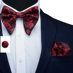 Cuyino Wholesale Mens Oversized 100% Silk Solid <strong>Black</strong> <strong>Bow</strong> <strong>Tie</strong> Solid Color Formal Tuxedo Big Bowtie Vintage Large Bowtie - Product Image 2