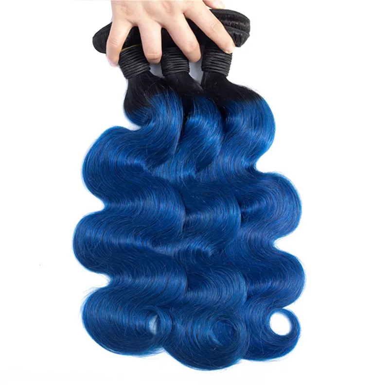 Two Tone Colored 1B/Blue Virgin Hair Brazilian Body Wave Bundles Hair Extensions Ombre Human Hair Weave Bundles