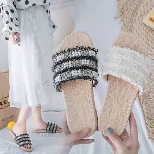Pantofole da spiaggia da <span class=keywords><strong>donna</strong></span> alla moda sandali Sole in <span class=keywords><strong>paglia</strong></span> piatta con scarpe Slide traspiranti estive e primaverili <span class=keywords><strong>di</strong></span> perle - Product Image 6