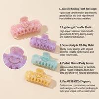 SHESHARES Juego de 4 Pinzas para el Cabello con Diseño de Dientes de Dibujos Animados Kawaii, Pinzas de Plástico con Forma de Molar Sonriente para Niñas