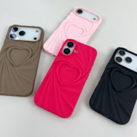 Coque de téléphone 3D Heart TPU Luxury Phone case pour iPhone 17 Pro Max 16 15 14 13 12 Design plissé Antichoc Safe Protection Cover