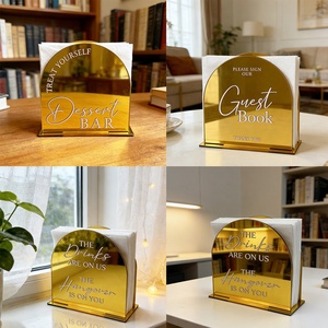 Halve Cirkel Gouden Spiegel Acryl Welkom Borden voor Bruiloft Feest Duurzaam Waterdicht Tafelblad Servet Opbergrek - Product Image 3