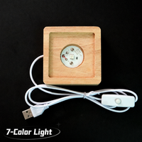 Base lumineuse LED en bois personnalisée pour gravure sur cristal, support de lampe de nuit USB avec interrupteur à bouton-poussoir pour la décoration intérieure