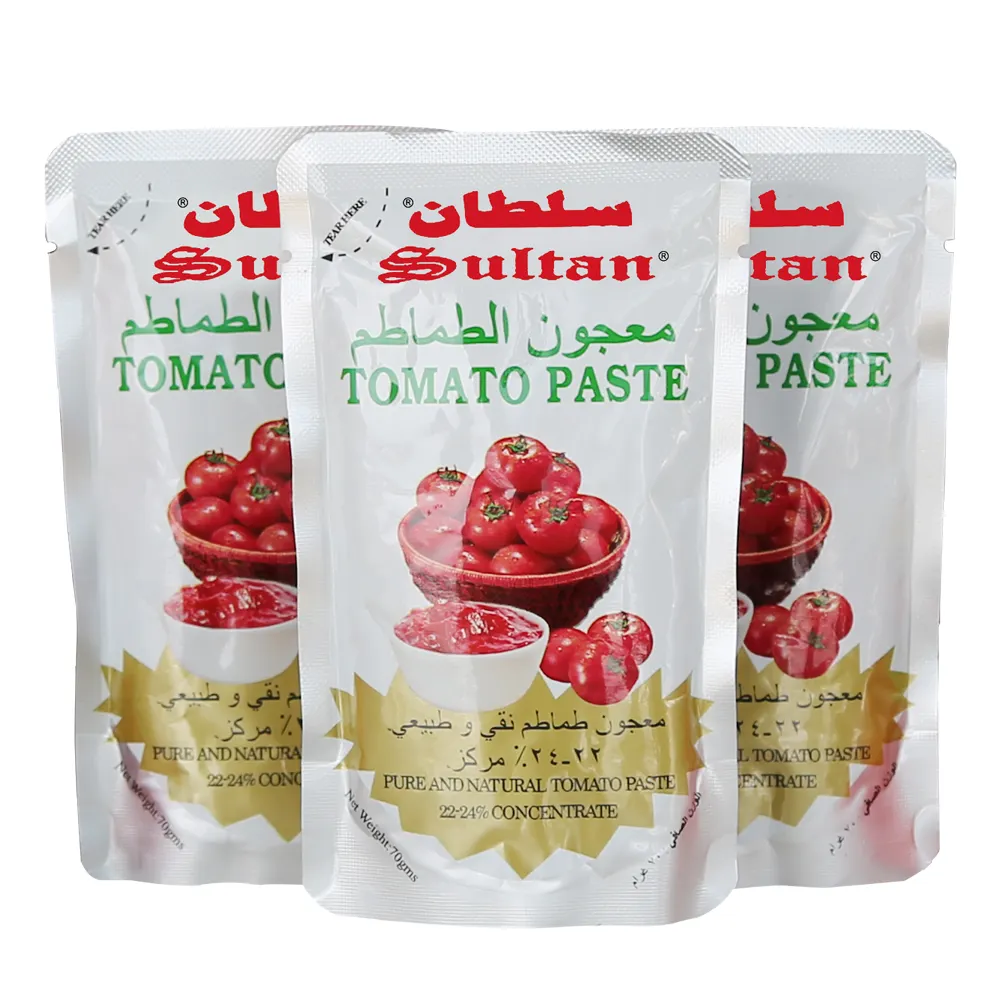 70G Tomatenpuree In Zakje Sachet Al Mudhish 22-24% Tomatenpuree 100% Puur Zonder Toevoegingen Tomatenpuree