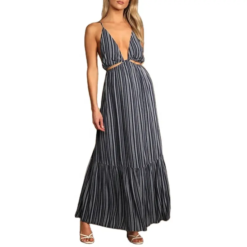 striped chiffon dress