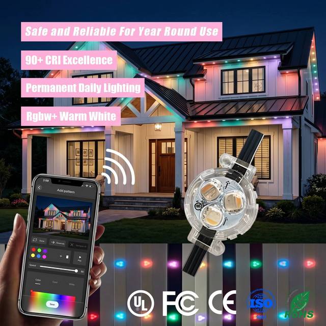 12V 24V 36V Rgbw 3 Led Pixel Point Lights Smart App Controller Music Sync IP68 Outdoor Permanent Christmas Lighting