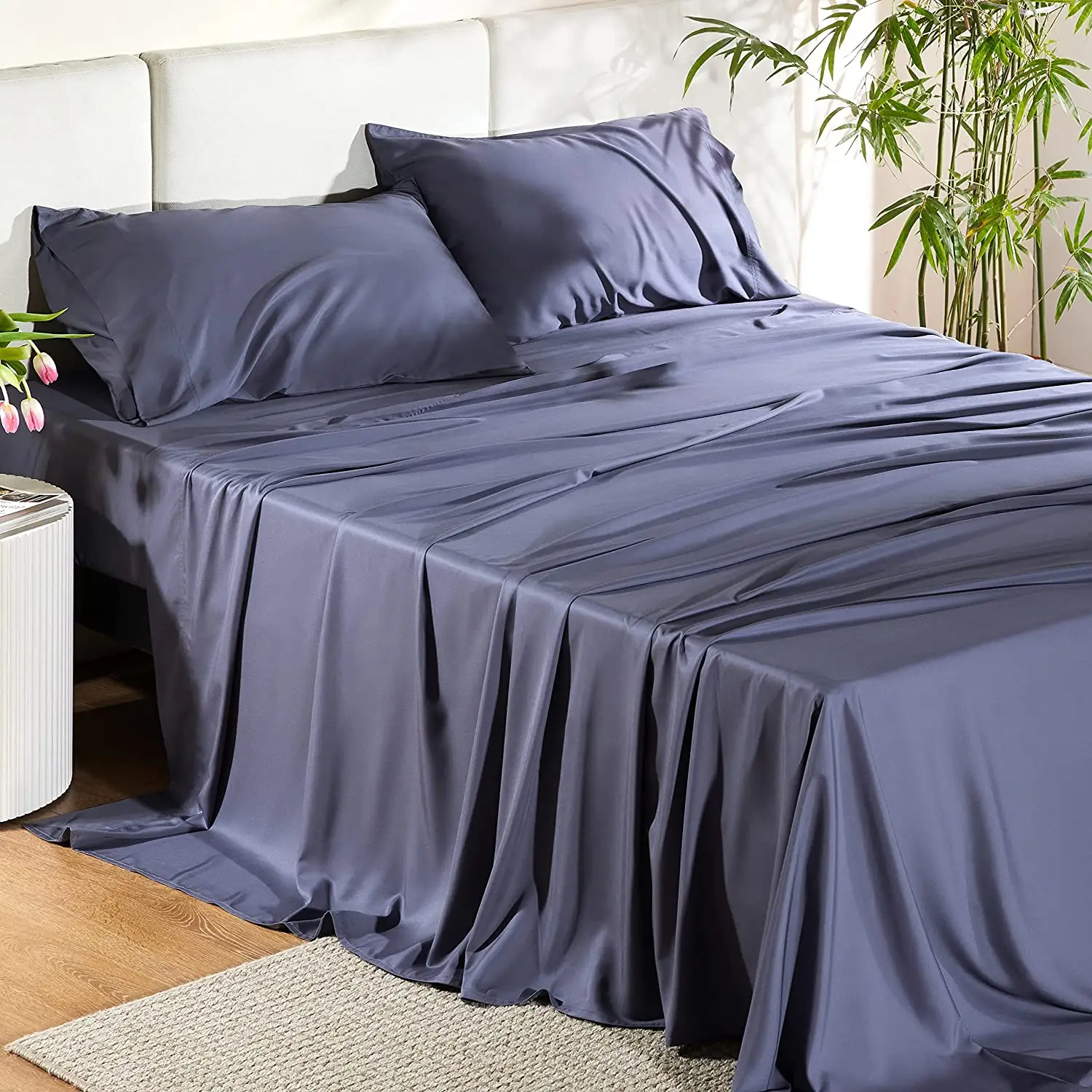 Ensemble de housse de couette en bambou 300TC ultra lisse Offre Spéciale résistant aux déchirures Drap-housse Draps de lit en bambou Ensemble de literie