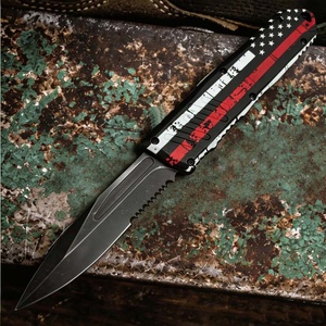 Cuchillo <span class=keywords><strong>de</strong></span> bolsillo táctico <span class=keywords><strong>de</strong></span> doble acción con manija <span class=keywords><strong>de</strong></span> aleación <span class=keywords><strong>de</strong></span> zinc y línea roja <span class=keywords><strong>de</strong></span> la bandera estadounidense <span class=keywords><strong>de</strong></span> 9 pulgadas, venta al por mayor para pedidos pequeños - Product Image 2