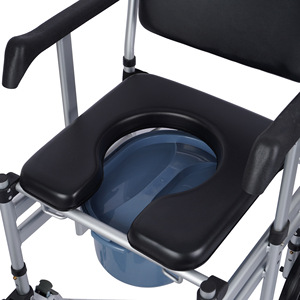 Chaise de toilette à roulettes pliable et portable pour personnes âgées et handicapées, couleur argent - Product Image 2