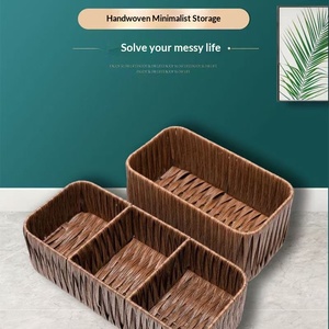 Boîte de rangement en PP de style pastoral pour masques cosmétiques, panier de rangement pour collations et articles divers pour table basse, populaire, fait main, tressé, <span class=keywords><strong>Qing</strong></span> <span class=keywords><strong>Mu</strong></span> - Product Image 1