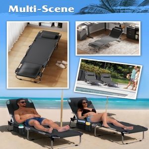 كرسي صالة شاطئ قابل للطي 5 وضع محمول كرسي دباغة خارجي مريح للفناء والشاطئ والتخييم مادة أكسفورد متينة - Product Image 6