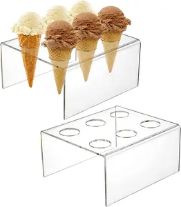 Soporte de cono de helado resistente a roturas, expositor acrílico transparente para decoración de bodas y fiestas, 6 agujeros