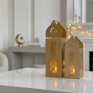 Faroles de Metal Dorado con Forma de Mezquita Marroquí, con Recortes Intrincados, Hechos a Mano, Decoración para el Hogar para el Ramadán - Product Image 2