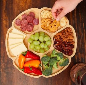 طبق عشاء خشبي دوار على شكل عباد الشمس صديق للبيئة متعدد الأقسام من الخيزران للمنازل والفنادق والتخييم - منقوش للمكسرات والحلويات - Product Image 3