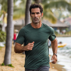 MereSports Premium t-shirt da <span class=keywords><strong>uomo</strong></span> in <span class=keywords><strong>lana</strong></span> Merino da corsa da esterno Casual in tinta unita tessuto a <span class=keywords><strong>maglia</strong></span> tinto in Jersey sciolto - Product Image 2