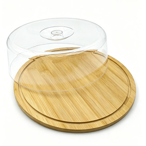 Boîte de rangement pour ustensiles de cuisine avec couvercle en PS, couvercle de conservation alimentaire en bambou, <span class=keywords><strong>plateau</strong></span> de présentation anti-poussière pour gâteaux en bambou - Product Image 2