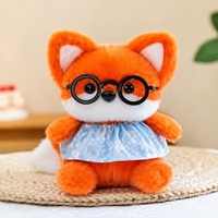 Commande en gros directe usine : Peluche renard avec lunettes personnalisées, en tissu peluche doux et lisse, 8 pouces, personnalisable OEM pour les jeux de prix de carnaval