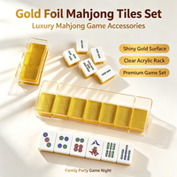 Mahjong Mewah Modern Asia Tenggara 144 Ubin Berkilau Set Akrilik Ubin Bunga Kristal Transparan Permainan Keluarga Malam Hari