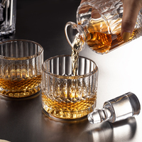 Ensemble de carafes à vin en verre empilables, 3 verres à whisky à l'ancienne, style vintage, capacité de 340 ml, pressés à la machine, marque NOVARE certifiée
