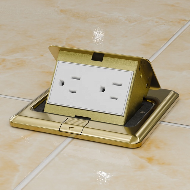 120*120MM US Standard Floor Mounted Hidden Style Six-Hole 15A Rated Stainless Steel Dust-Proof IP44 Outlet Box