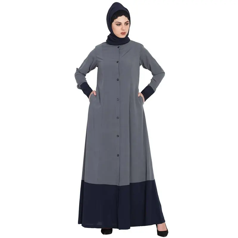 Nuova moda grigio blu doppio colore anteriore aperto abaya ultime donne musulmane dubai vestito abaya