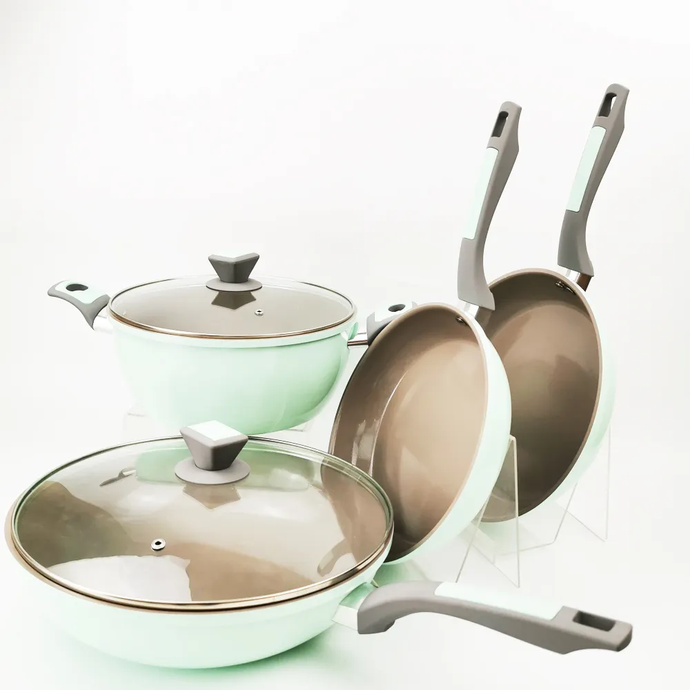 Green cookware set non-stick pot soup pot set casserole deep fryer cooking pot set wok steamer household kitchen supplies