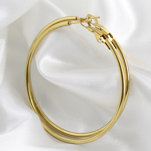 Boucles d'oreilles créoles 40-50MM en acier inoxydable plaqué or 18K, fil rond, bijoux de mode pour soirée - Product Image 2