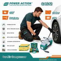 Compresseur d'air portable pour voiture PowerAction CAC12 12V, 10 bars, 90 L/min, gonfleur de pneus avec lumière LED et 15 accessoires
