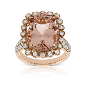 <b>Vintage</b> Round Cut Morganite Engagement <b>Ring</b> with Diamond Rose <b>Gold</b> Plated Silver Wedding & Party Jewelry - Product Image 3