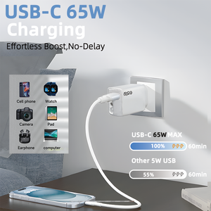 <span class=keywords><strong>Chargeur</strong></span> USB C GaN 65W, adaptateur de charge rapide pour voyage, PD 3.0, câble magnétique rétractable de type C pour ordinateur portable, téléphone, OTP - Product Image 4