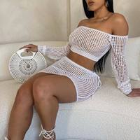 Ensemble de plage sexy et tendance pour femme, tricot ajouré, longueur mini, par le fournisseur en gros – Tenue de bain et paréo d'été