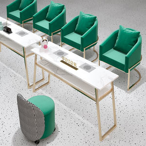 Equipo <span class=keywords><strong>de</strong></span> Salón <span class=keywords><strong>de</strong></span> Belleza <span class=keywords><strong>de</strong></span> Grado Comercial, <span class=keywords><strong>Mesa</strong></span> <span class=keywords><strong>de</strong></span> <span class=keywords><strong>Manicura</strong></span> Doble <span class=keywords><strong>con</strong></span> Superficie <span class=keywords><strong>de</strong></span> Mármol y Marco <span class=keywords><strong>de</strong></span> Metal Dorado - Product Image 2