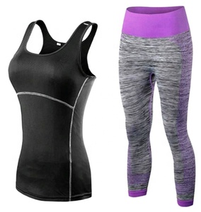 Leggings de Yoga Transpirables de Cintura Alta con Spandex, Pantalones de Gimnasio Elásticos sin Costuras, Conjunto de 2 Piezas, Venta al Por Mayor 2020, Fabricantes y Proveedores - Product Image 1