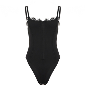 Combinaison en tricot boutonnée avec bordure en dentelle, haut à bretelles de couleur unie, combinaison décontractée slim pour femme, mode streetwear Y2K - Product Image 6
