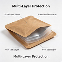 Sachet de thé miniature en papier kraft écologique avec doublure en aluminium, fermeture à trois côtés, coins arrondis, pour l'emballage du thé et du café, minimaliste
