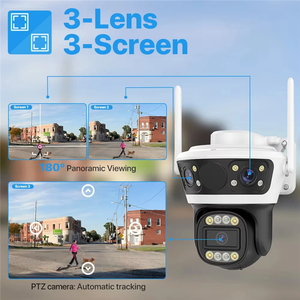 Caméra de surveillance CCTV sans fil solaire HD à trois objectifs Glomarket 3MP, vision nocturne CMOS, sirène intégrée, mise au point fixe - Product Image 4