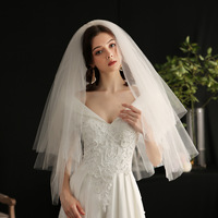Europe et États-Unis Rétro Double Shaggy Voile de Mariée Blanc Mi-long Couvre-chef de Mariage Voile de Mariée Classique