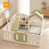 Parc de jeux intérieur sur le thème de la maison avec tente, toboggan, étagère de rangement, panier de basket, parc de jeu extra large pour bébés et enfants