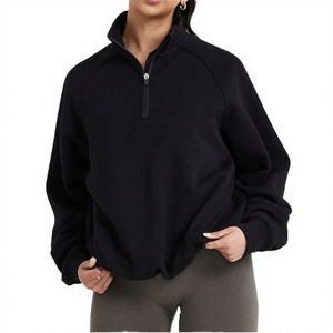 Custom Wholesale Ladies Breathable Winter Zipper Hoodies 100% Organic Cotton <b>Stand</b> Collar Half Zip Pullover - Product Image 3